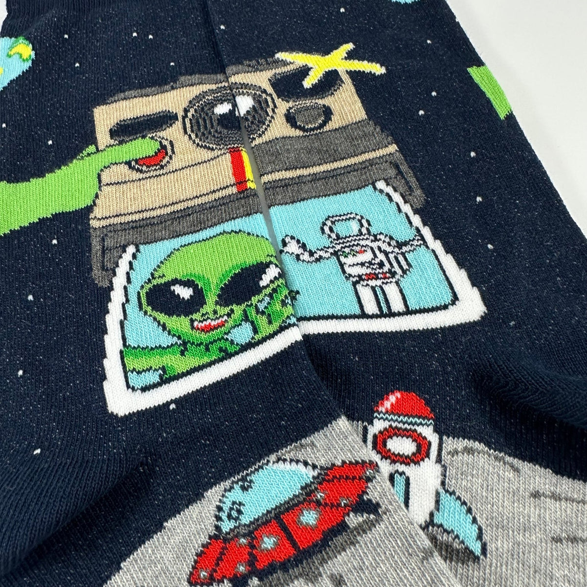 Space Alien Astronaut Selfie Socks from the Sock Panda (Adult Small), AlienSelfieSm