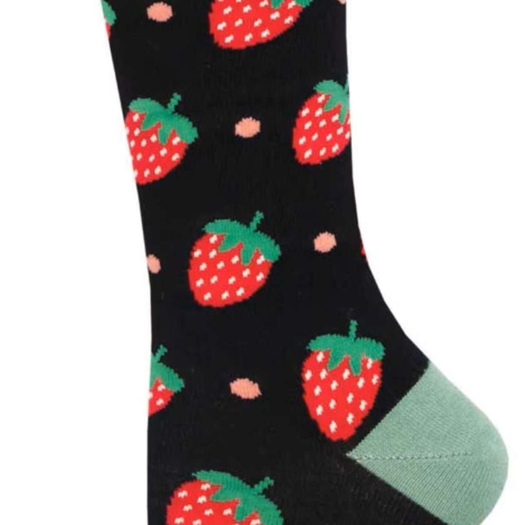 Strawberry Pattern Socks from the Sock Panda (Adult Medium - Women's Shoe Sizes 5-10), BlStrawMd