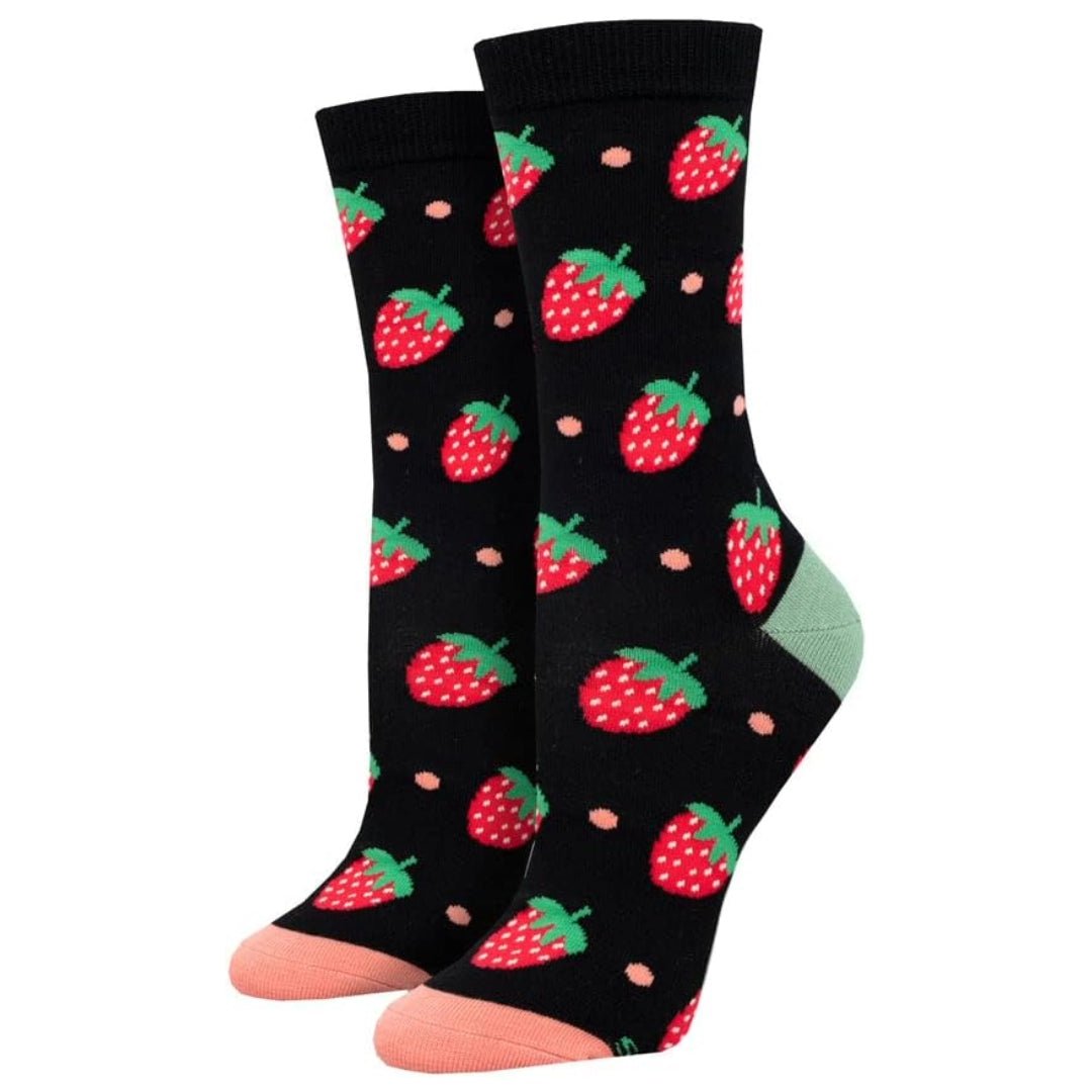 Strawberry Pattern Socks from the Sock Panda (Adult Medium - Women's Shoe Sizes 5-10), BlStrawMd
