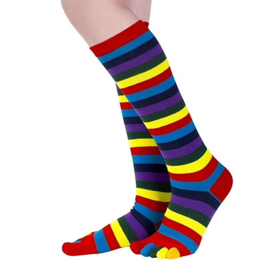 Striped Knee High Socks (Toe Socks) - 3 Pack
