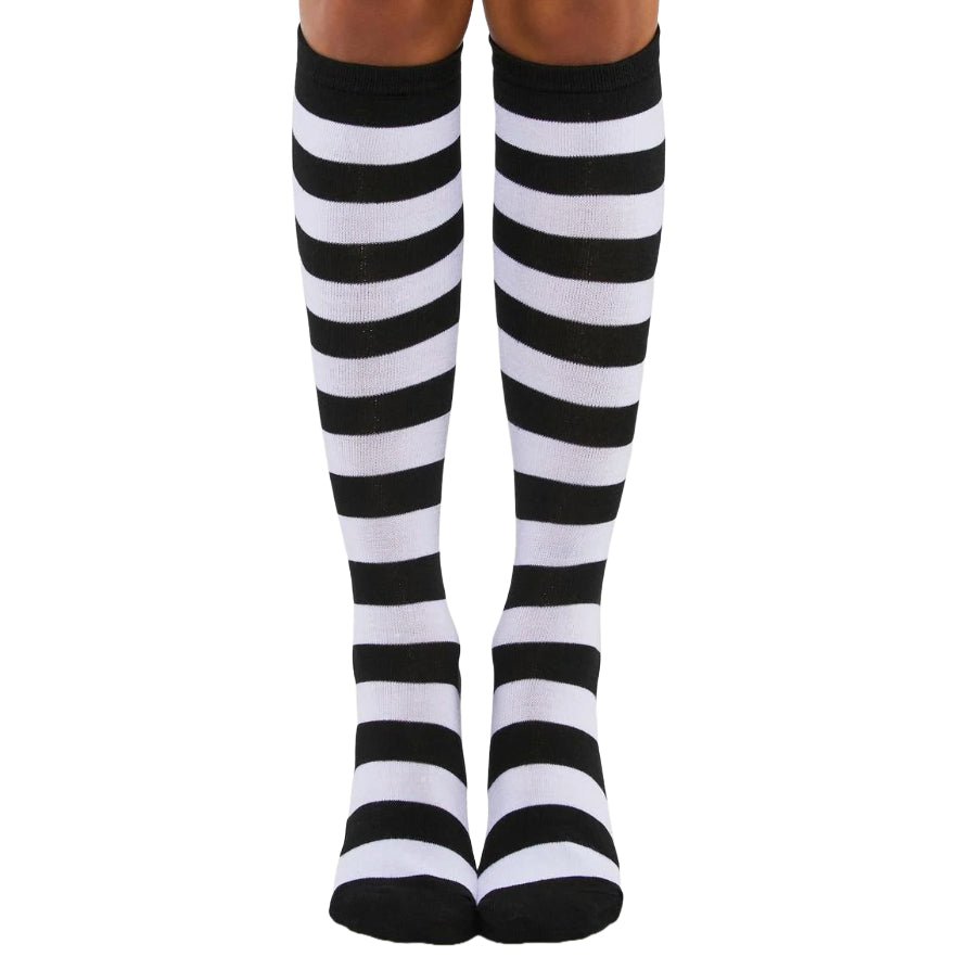 Striped Patterned Socks (Knee High) Black and White