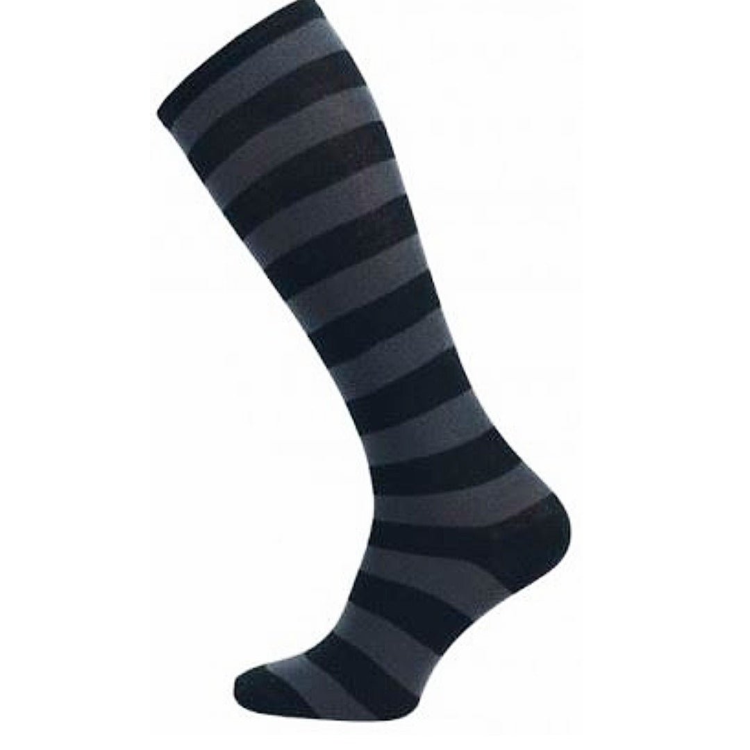 Striped Patterned Socks (Knee High) - Dark Gray and Black