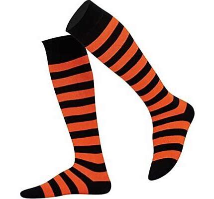 Striped Patterned Socks (Knee High) - Dark Orange and Black
