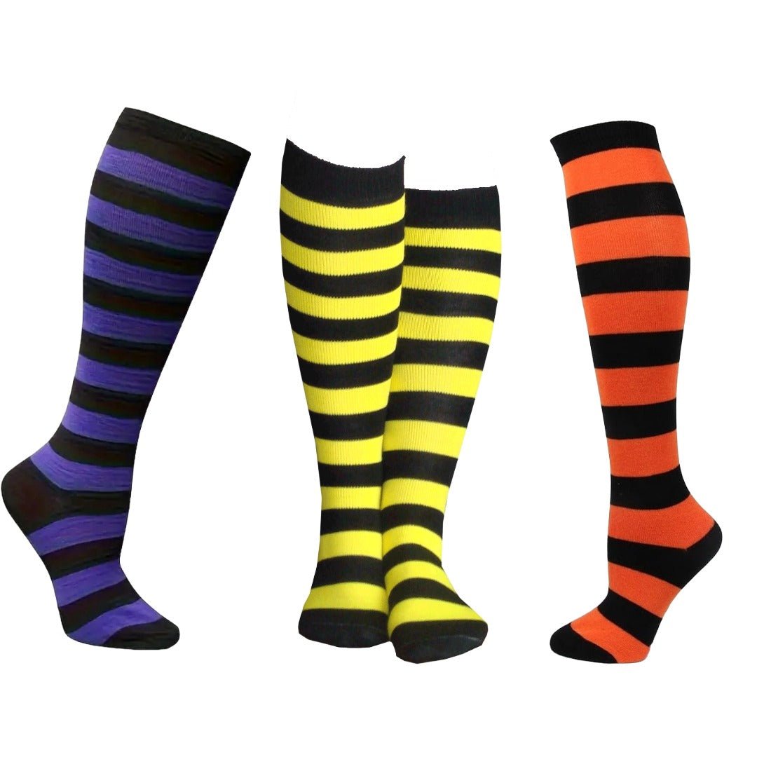 Striped Patterned Socks (Knee High) Halloween Themed (3-Pack), Halloween3PackKneeMd