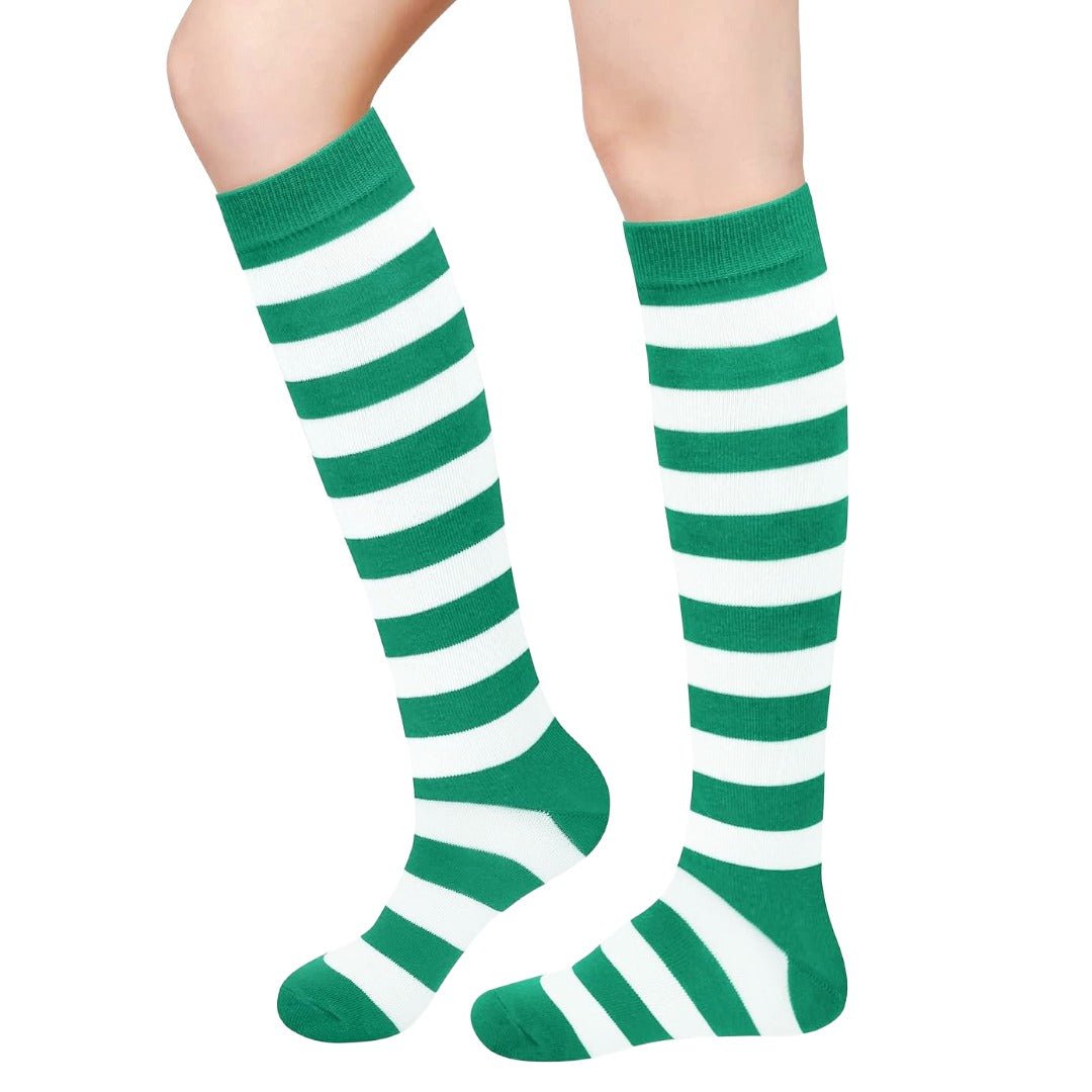 Striped Patterned Socks (Knee High) Kelly Green and White