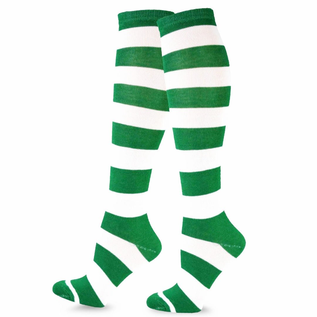 Striped Patterned Socks (Knee High) Kelly Green and White, KellyGreenKneeMd