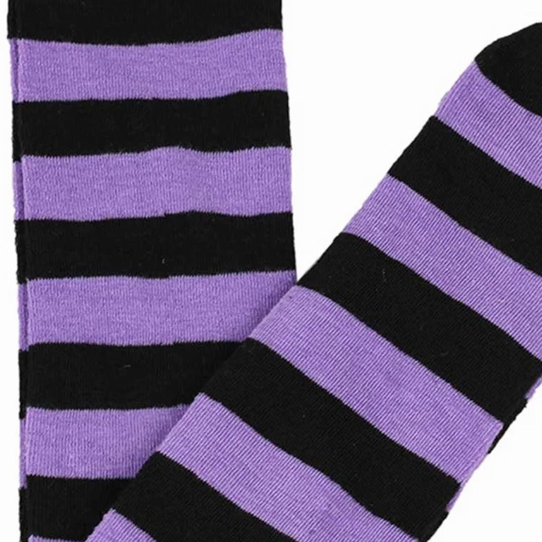 Striped Patterned Socks (Knee High) Purple and Black, LtPurpleKneeHighMd