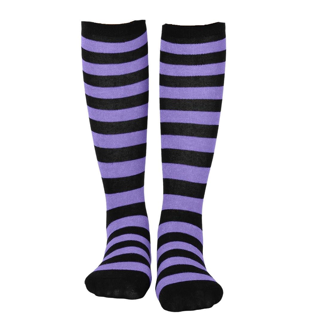 Striped Patterned Socks (Knee High) Purple and Black, LtPurpleKneeHighMd