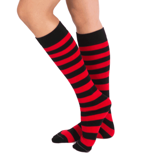 Striped Patterned Socks (Knee High) Red and Black