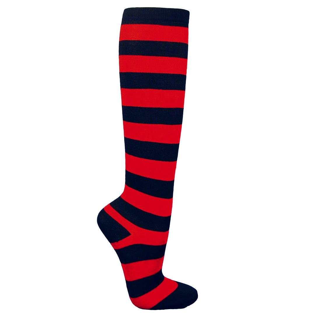 Striped Patterned Socks (Knee High) Red and Black, RedBlackThighMd