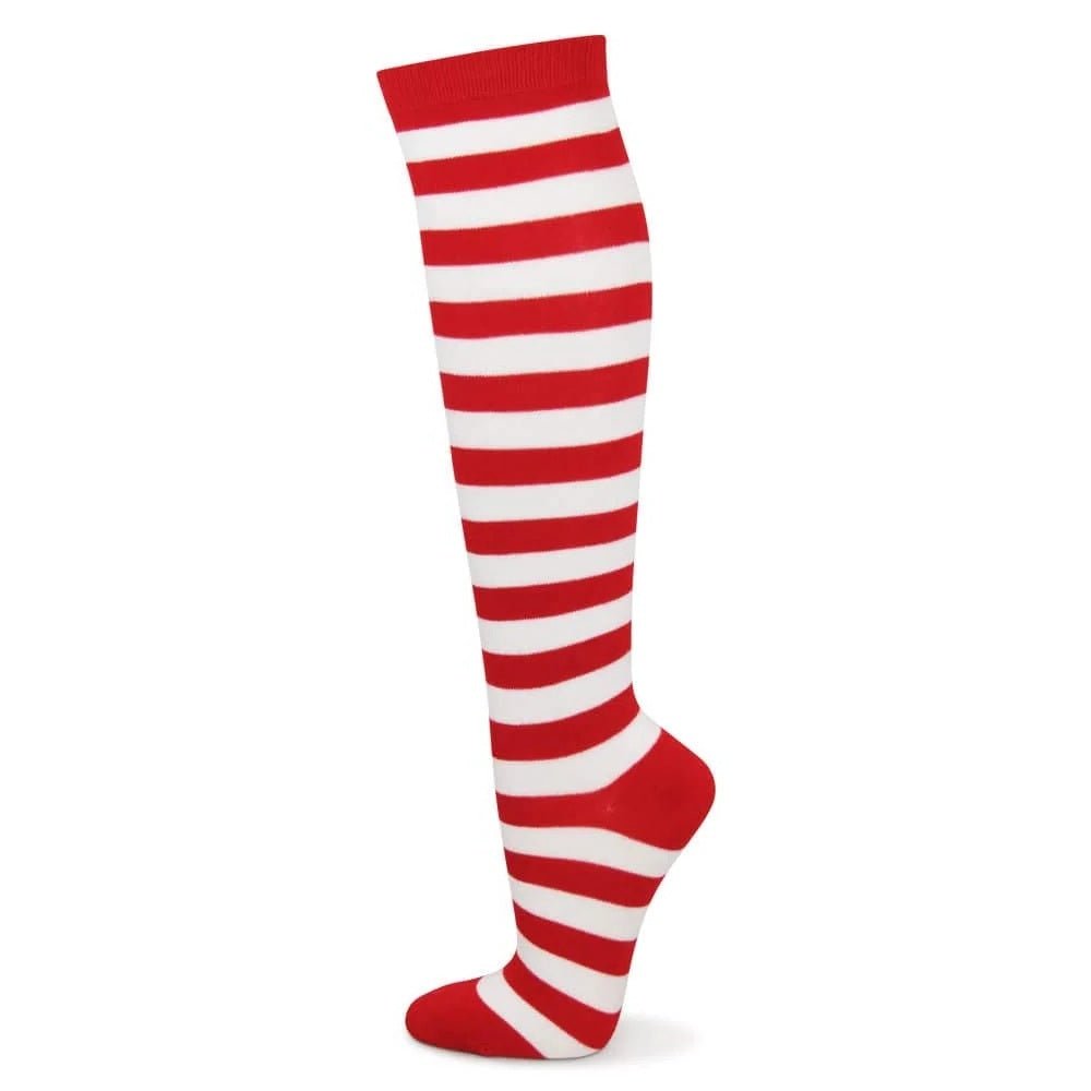 Striped Patterned Socks (Knee High) Red and White, WhiteRedKneeMd
