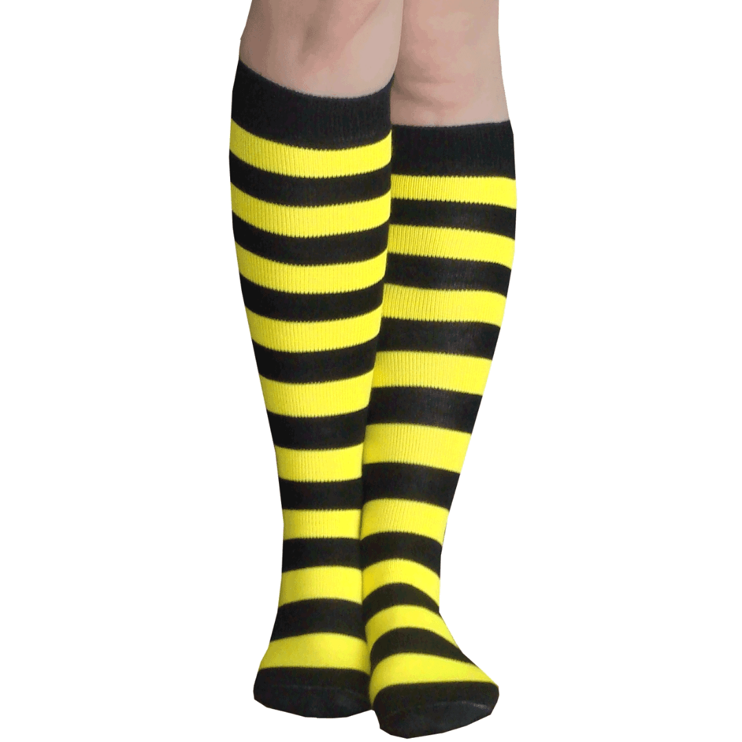 Striped Patterned Socks (Knee High) Yellow and Black, YellowBlackKneeMD