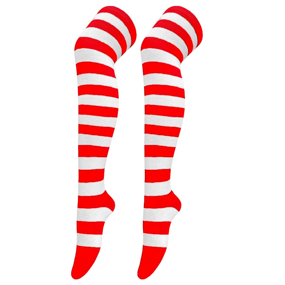 Striped Patterned Socks (Thigh High) - Christmas Themed (2-Pack), ChristThigh2PackMd