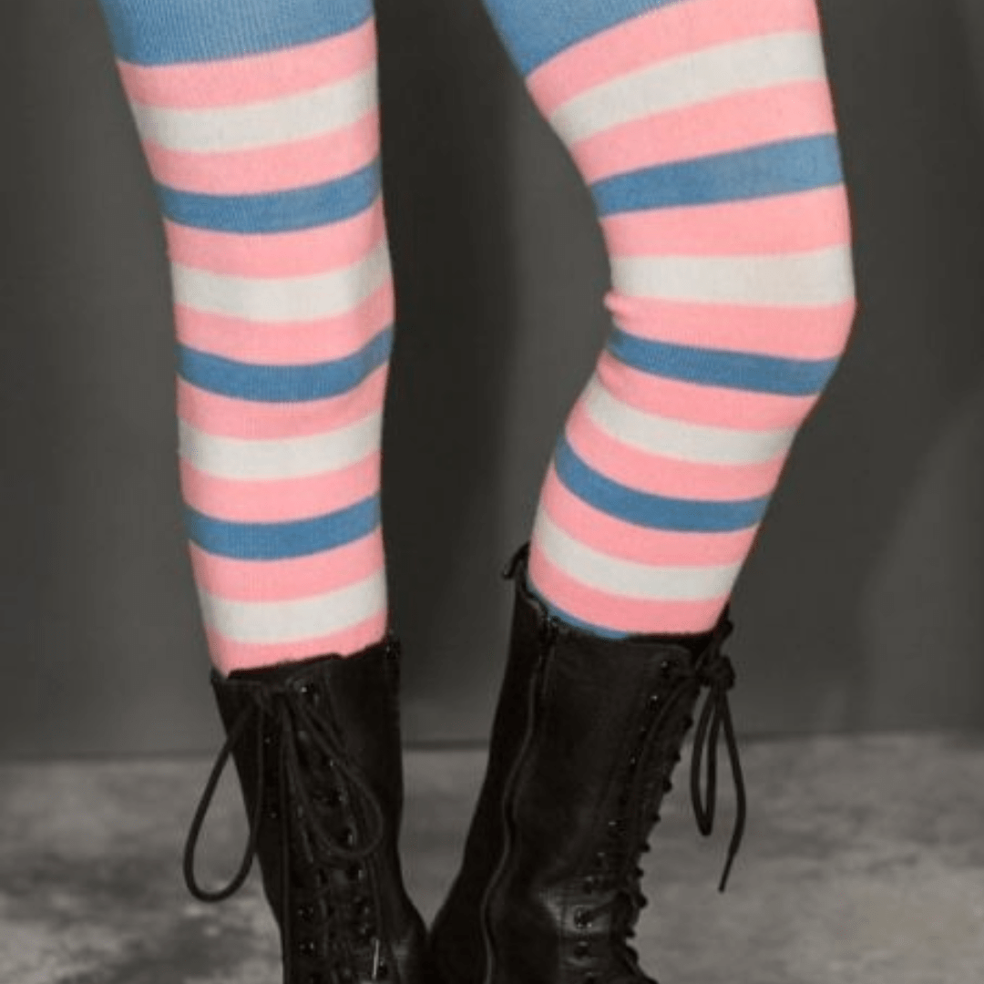Striped Patterned Socks (Thigh High) Pink and Baby Blue, PinkBlueThighMd