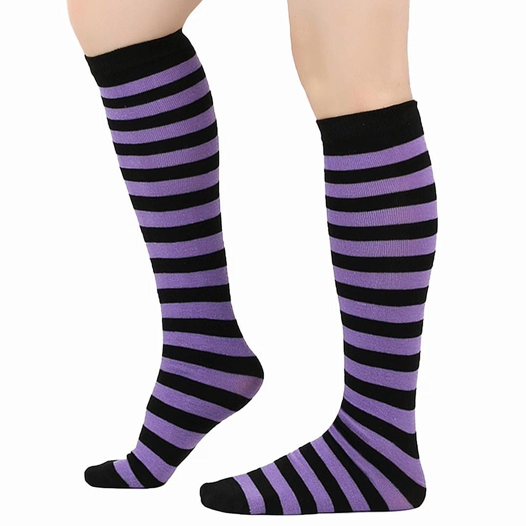 Striped Patterned Tube Socks (Knee High), TubePurplBlack