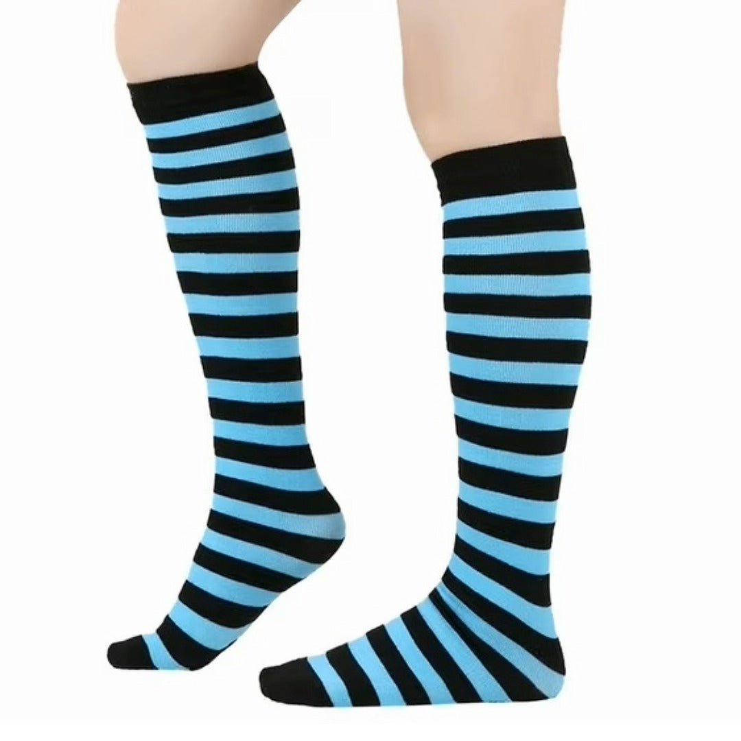 Striped Patterned Tube Socks (Knee High), TubePurplBlack