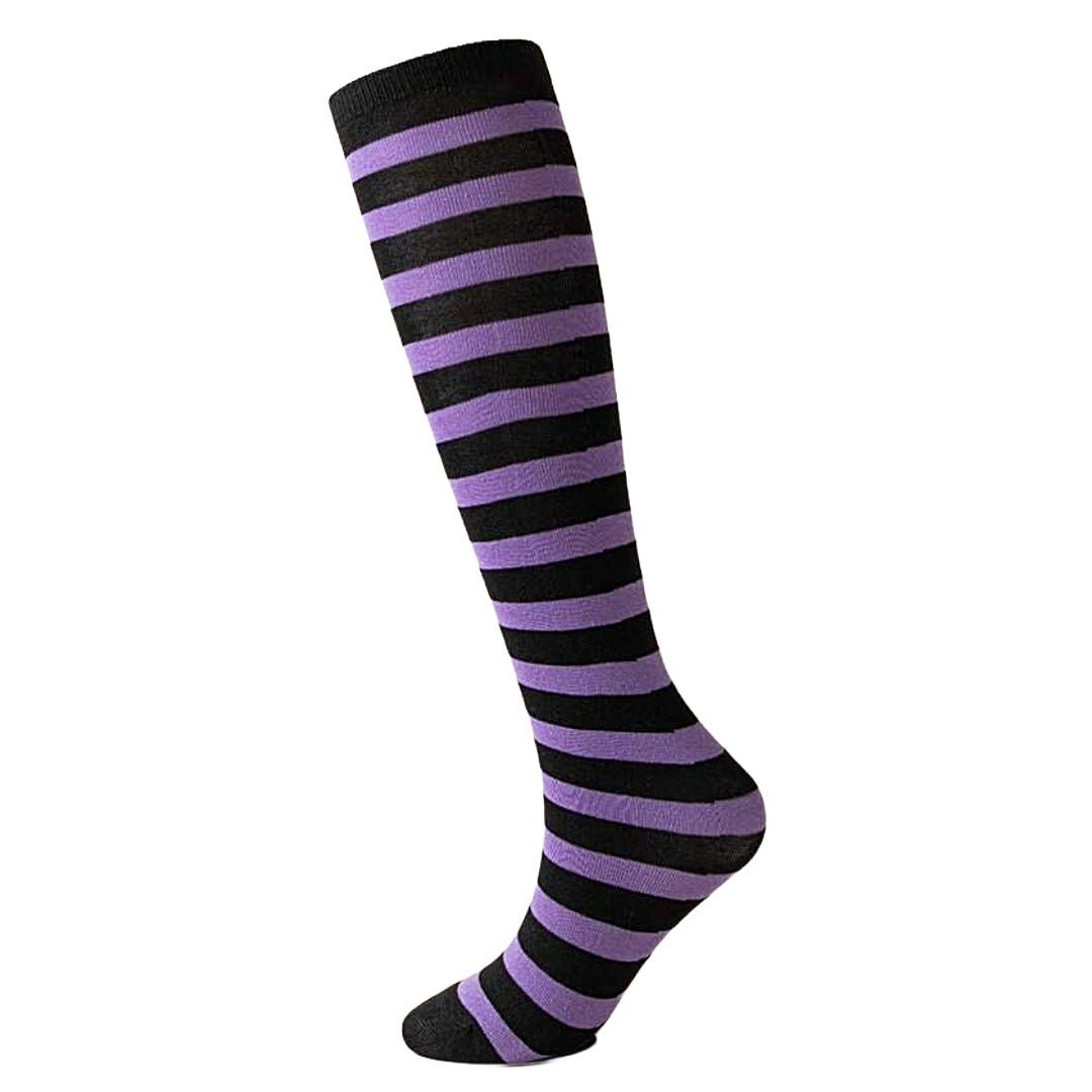 Striped Patterned Tube Socks (Knee High), TubePurplBlack