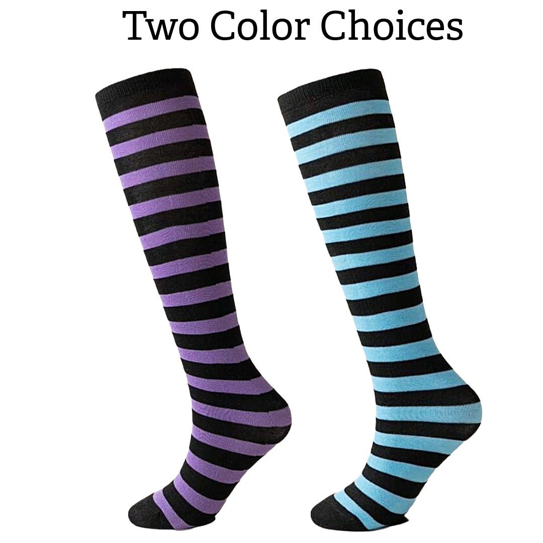 Striped Patterned Tube Socks (Knee High), TubePurplBlack