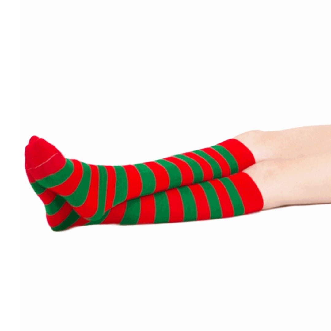 Striped Patterned Tube Socks (Knee High), TubeGreenRed
