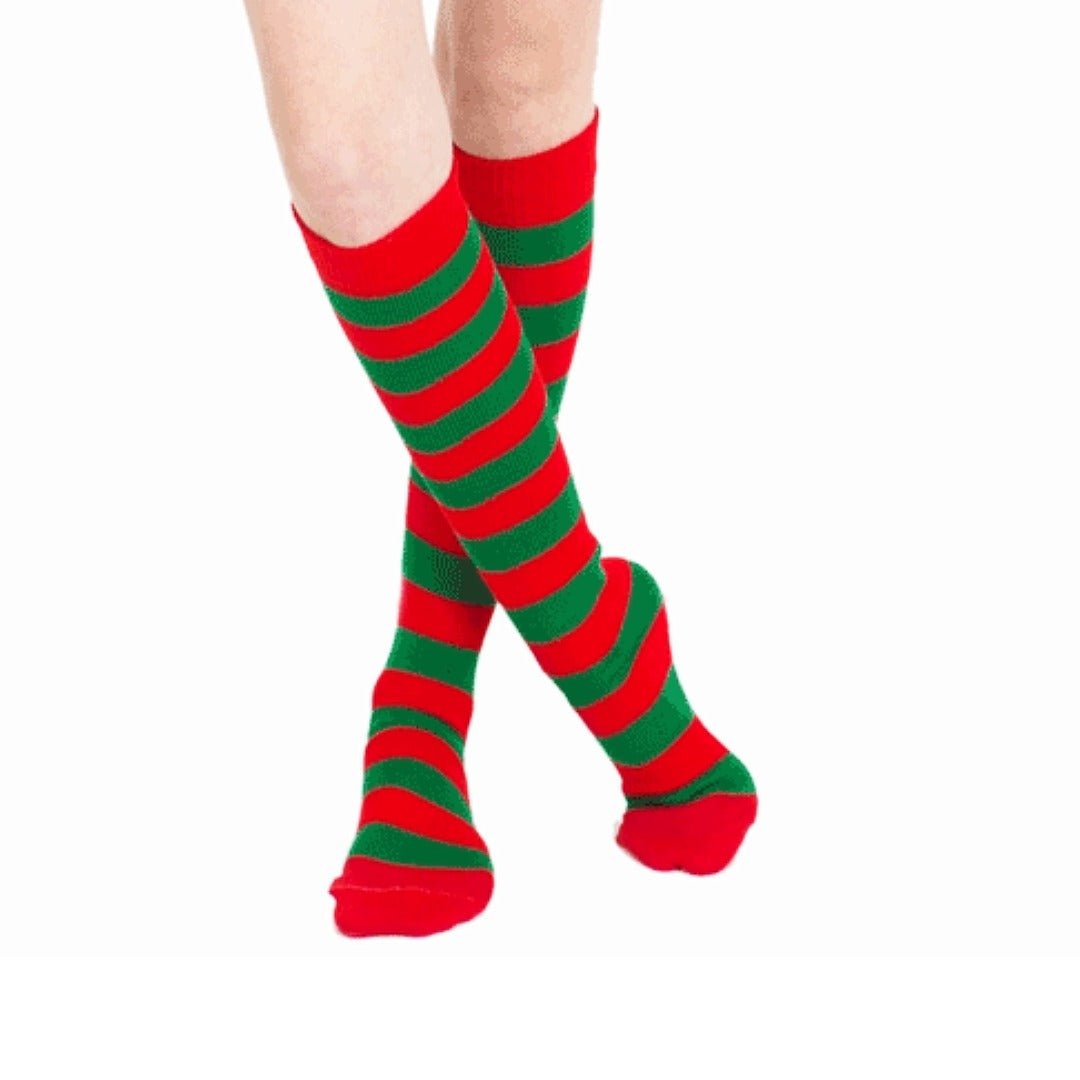 Striped Patterned Tube Socks (Knee High), TubeGreenRed