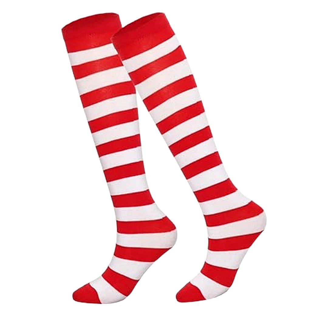 Striped Patterned Tube Socks (Knee High), TubeRedWhite