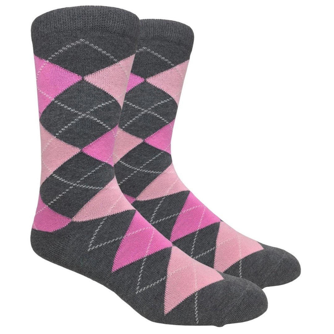 Stylish Argyle Socks (Adult Large) Charcoal Heather and Pink, ADB010-Argyle
