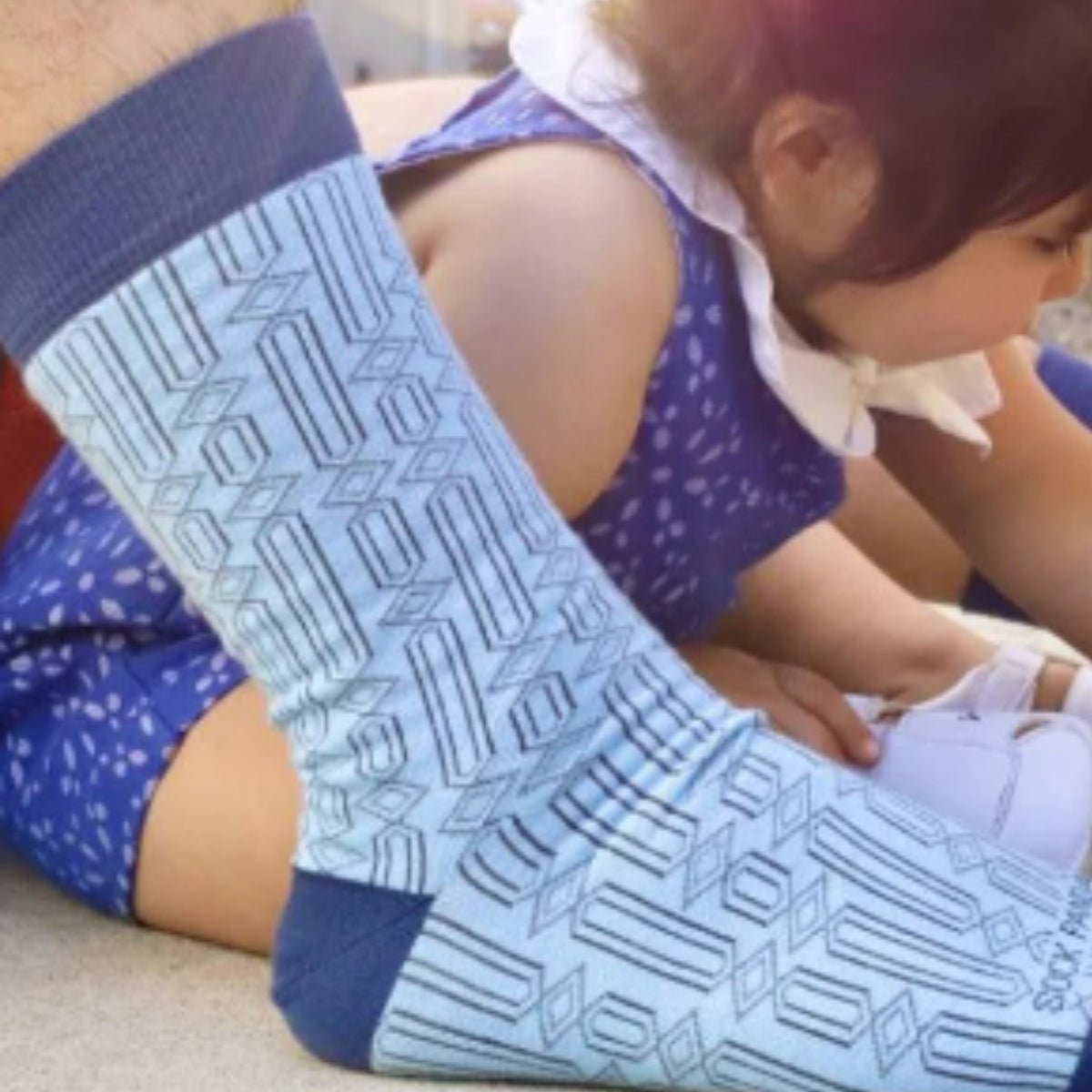 Stylish Blue Rectangle Diamond Socks (Adult Large - Men's Shoe Sizes 8-12), Blue Rectangle