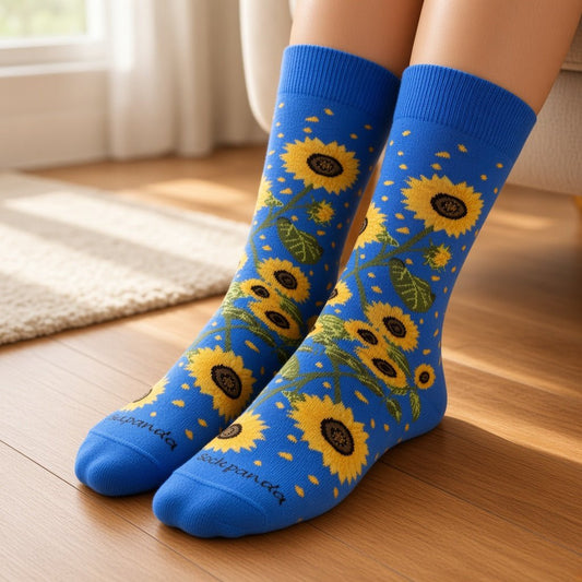 Sunflower Socks from the Sock Panda (Adult Medium - Women's Shoe Sizes 5-10) BlueSunflowerMd