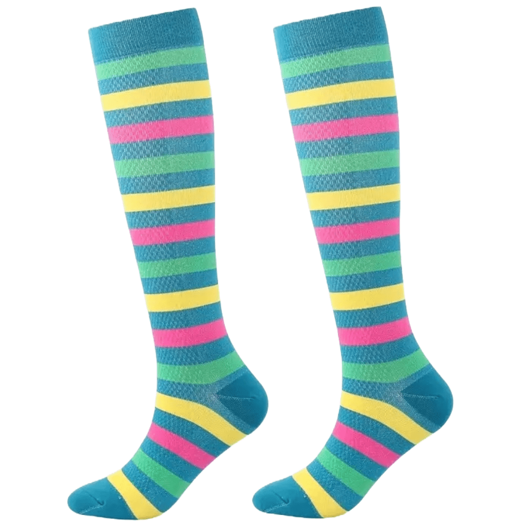 Teal Striped Knee High (Compression Socks), TealstripeCompMd