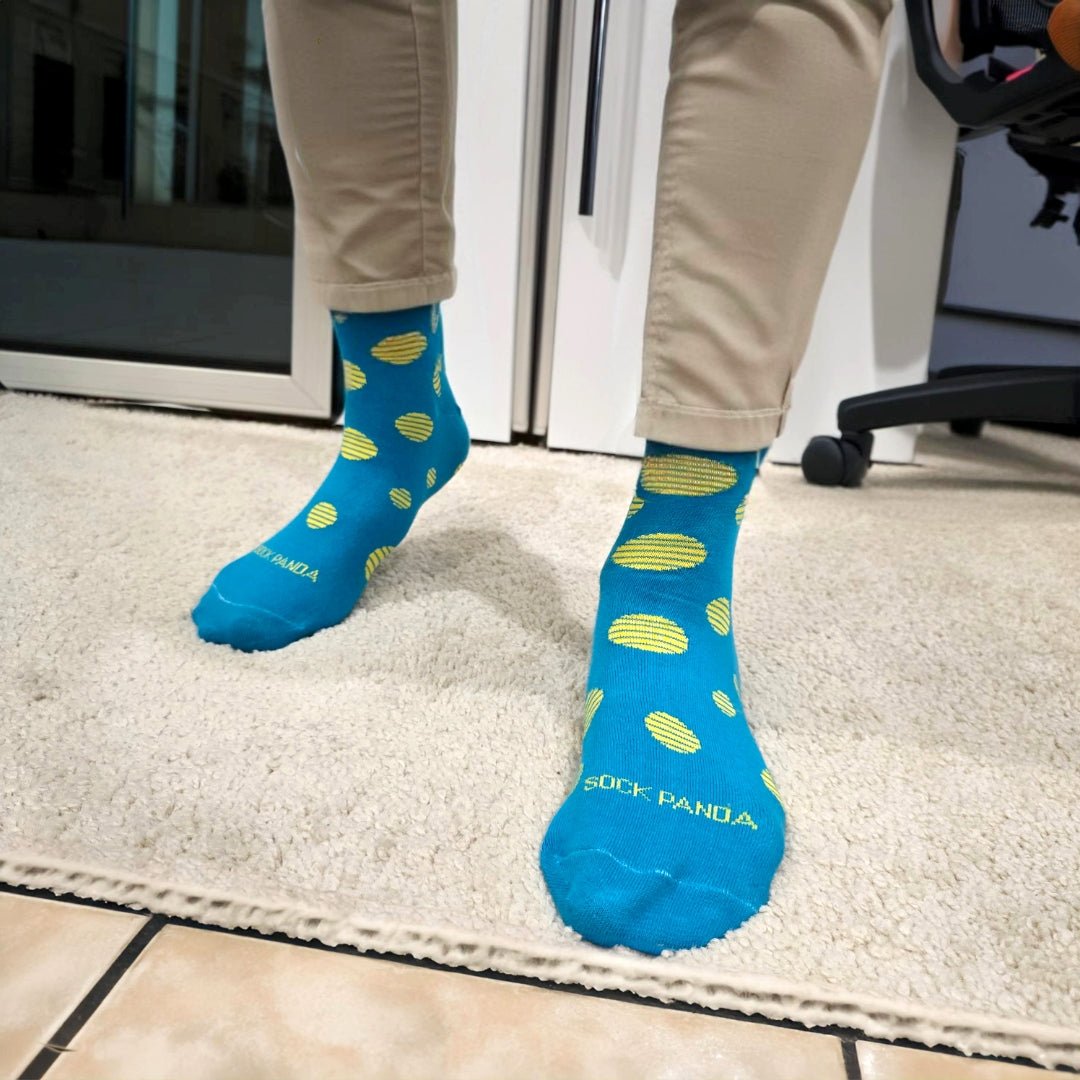 Teal with Yellow Dots Sock from the Sock Panda (Adult Large - Men's Shoe Sizes 8-12), YellowTealLg