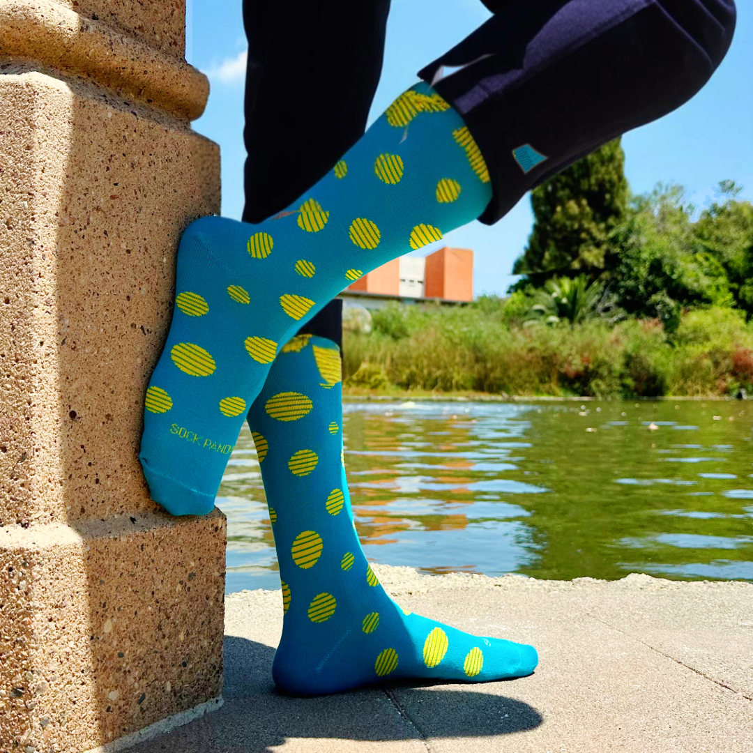 Teal with Yellow Dots Sock from the Sock Panda (Adult Large - Men's Shoe Sizes 8-12), YellowTealLg