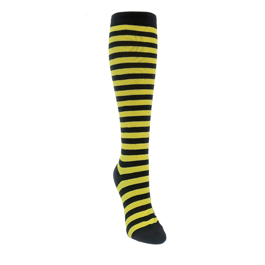 Thin Striped Patterned Socks (Knee High), ThinStripKneeYellow