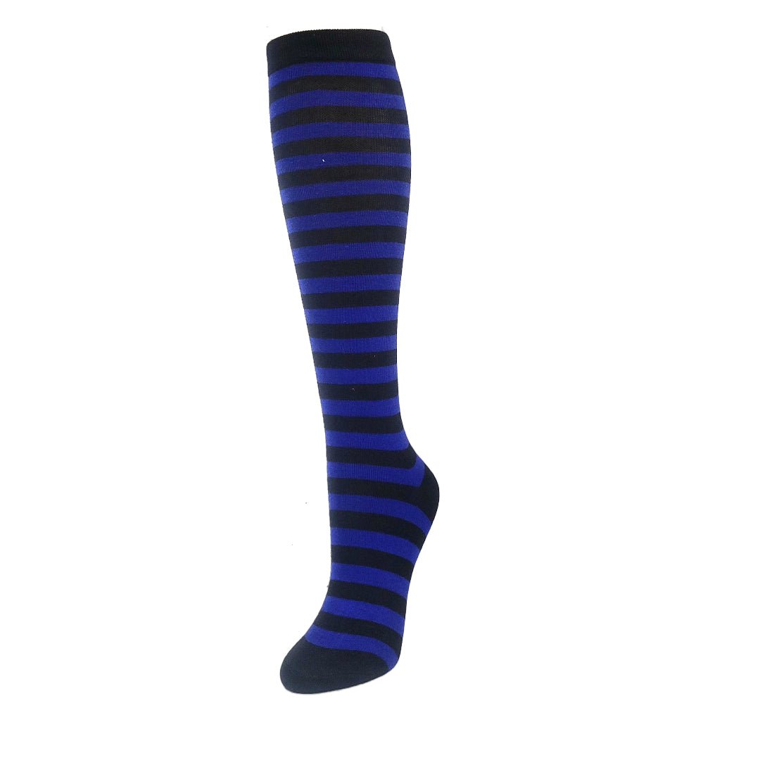 Thin Striped Patterned Socks (Knee High), ThinStripKneeDrBl