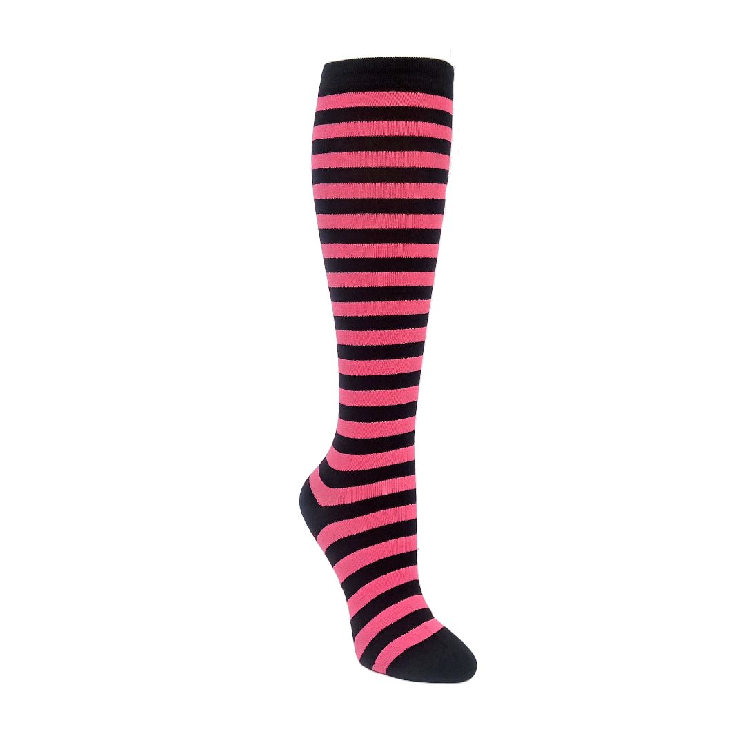 Thin Striped Patterned Socks (Knee High), ThinStripKneePink