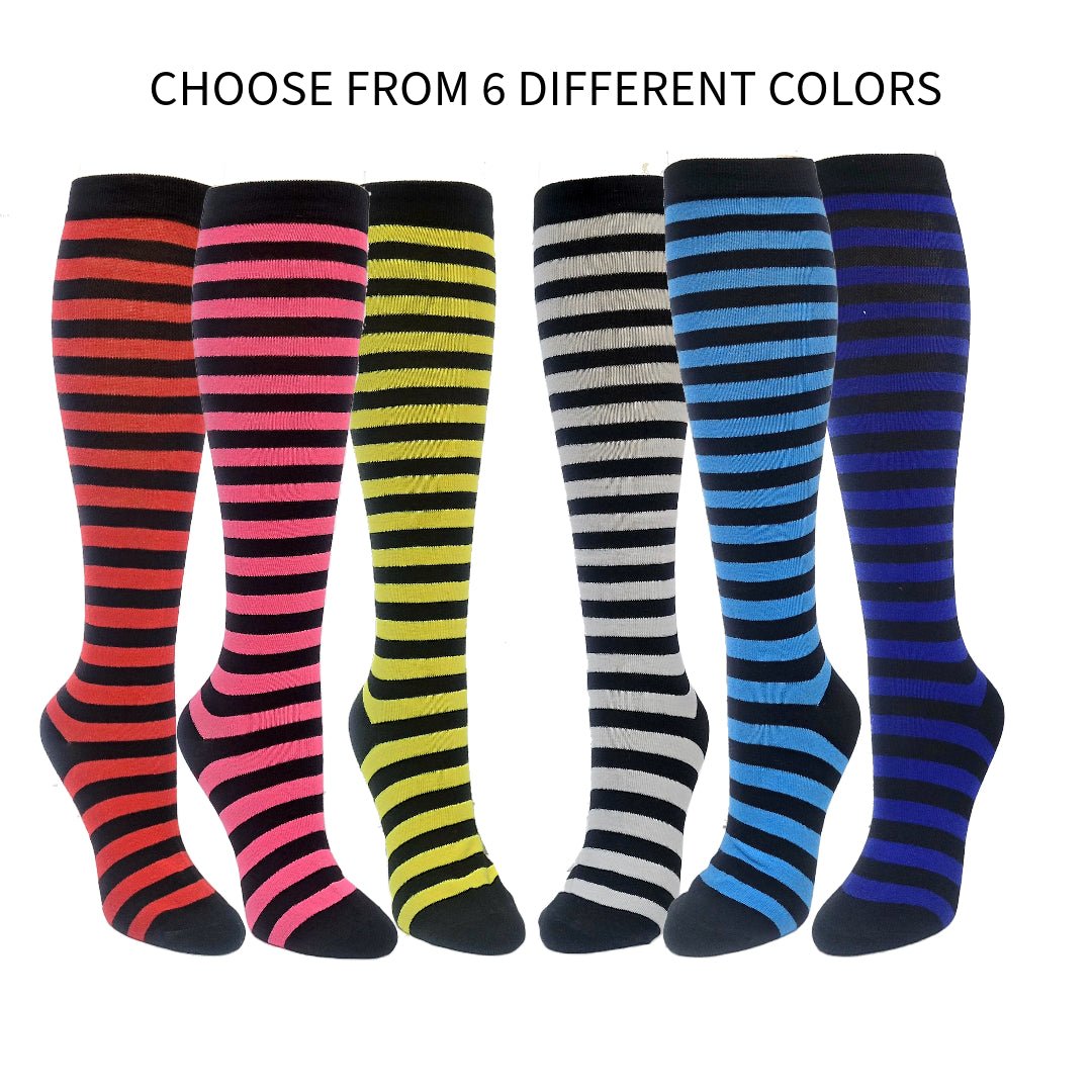 Thin Striped Patterned Socks (Knee High), ThinStripKneeRed