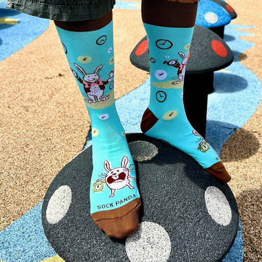 Time Bunny Rabbit Socks from the Sock Panda (Adult Large - Men's Shoe Sizes 8 - 12)