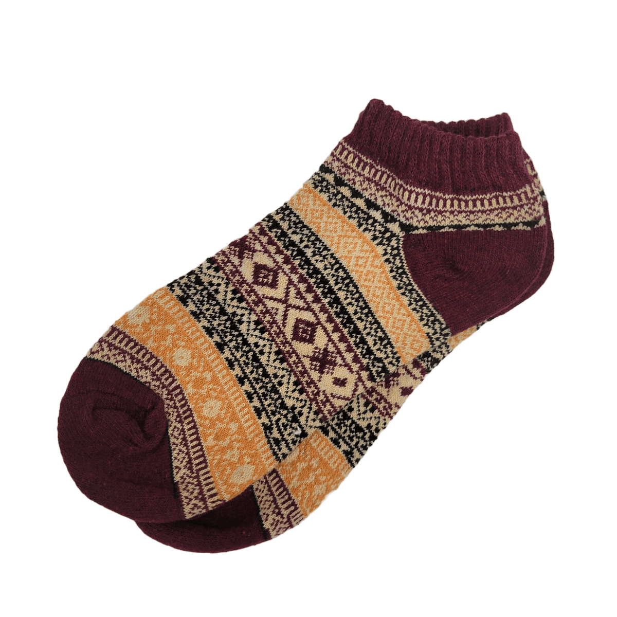 Warm Woolen Block Knitting Ankle Socks (Adult Large), WarmAnkRed