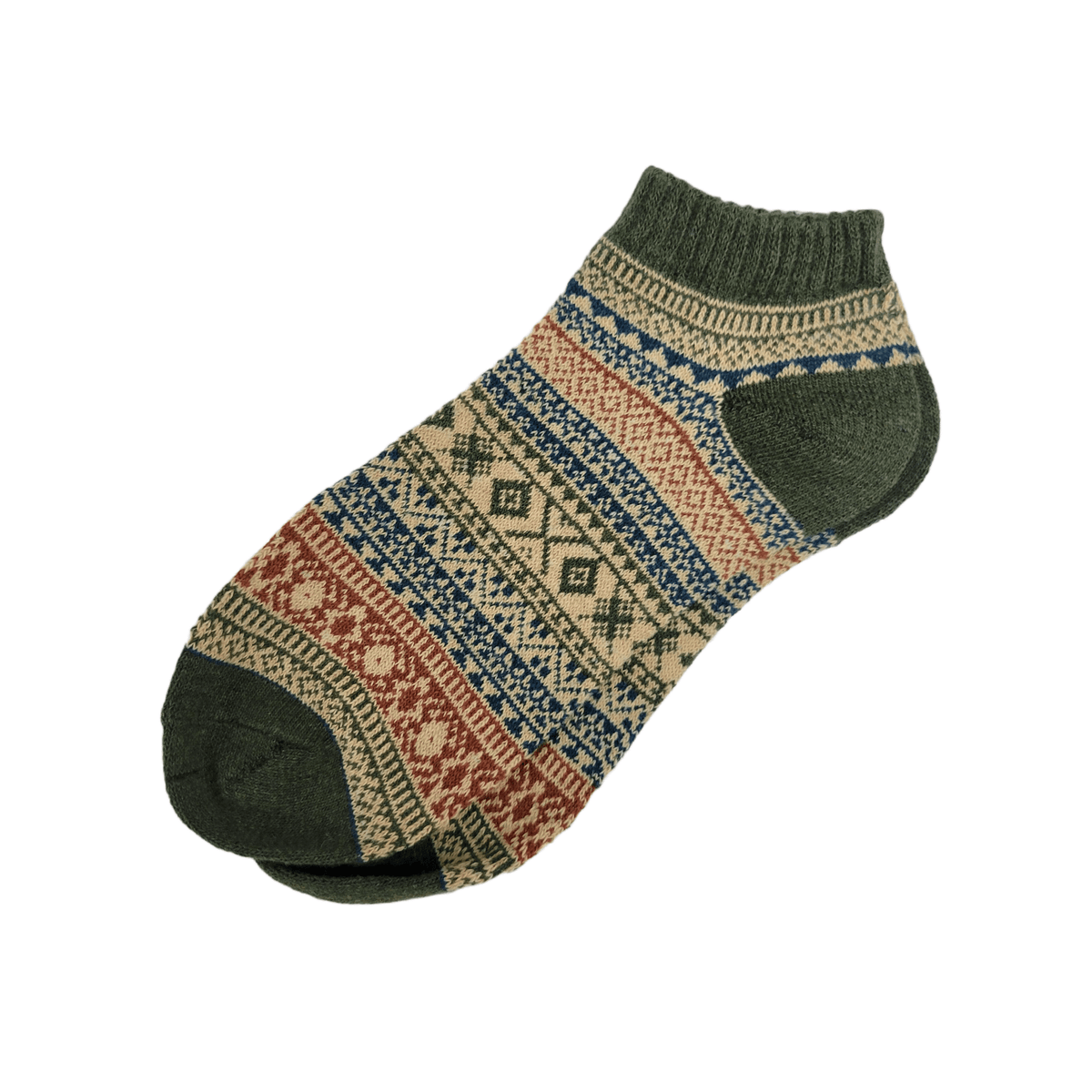 Warm Woolen Block Knitting Ankle Socks (Adult Large), WarmAnkGreen
