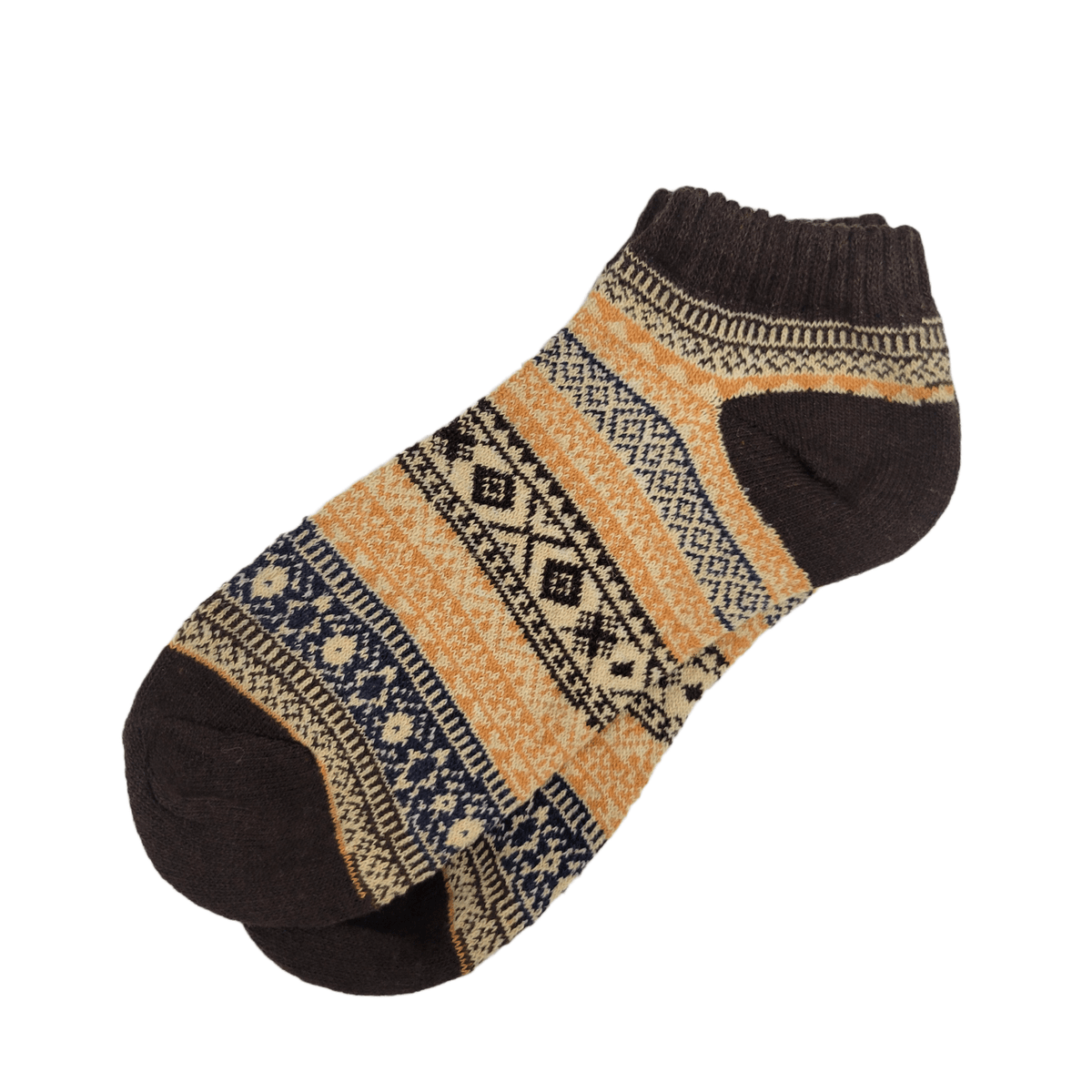 Warm Woolen Block Knitting Ankle Socks (Adult Large), WarmAnkBrown