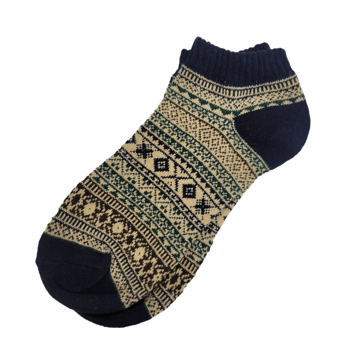 Warm Woolen Block Knitting Ankle Socks (Adult Large), WarmAnkNavy
