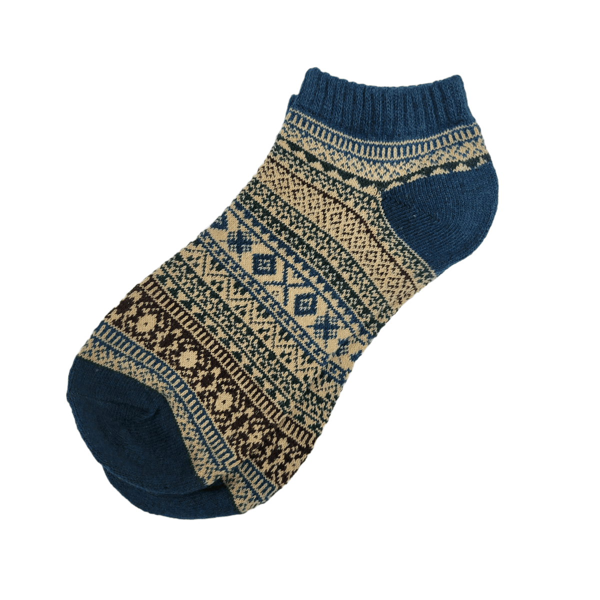 Warm Woolen Block Knitting Ankle Socks (Adult Large), WamAnkBlue
