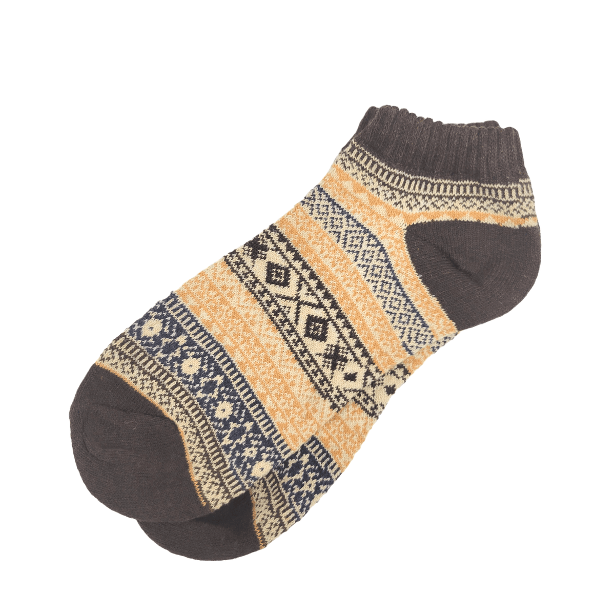 Warm Woolen Block Knitting Ankle Socks (Adult Medium), WarmAnkBrownMd