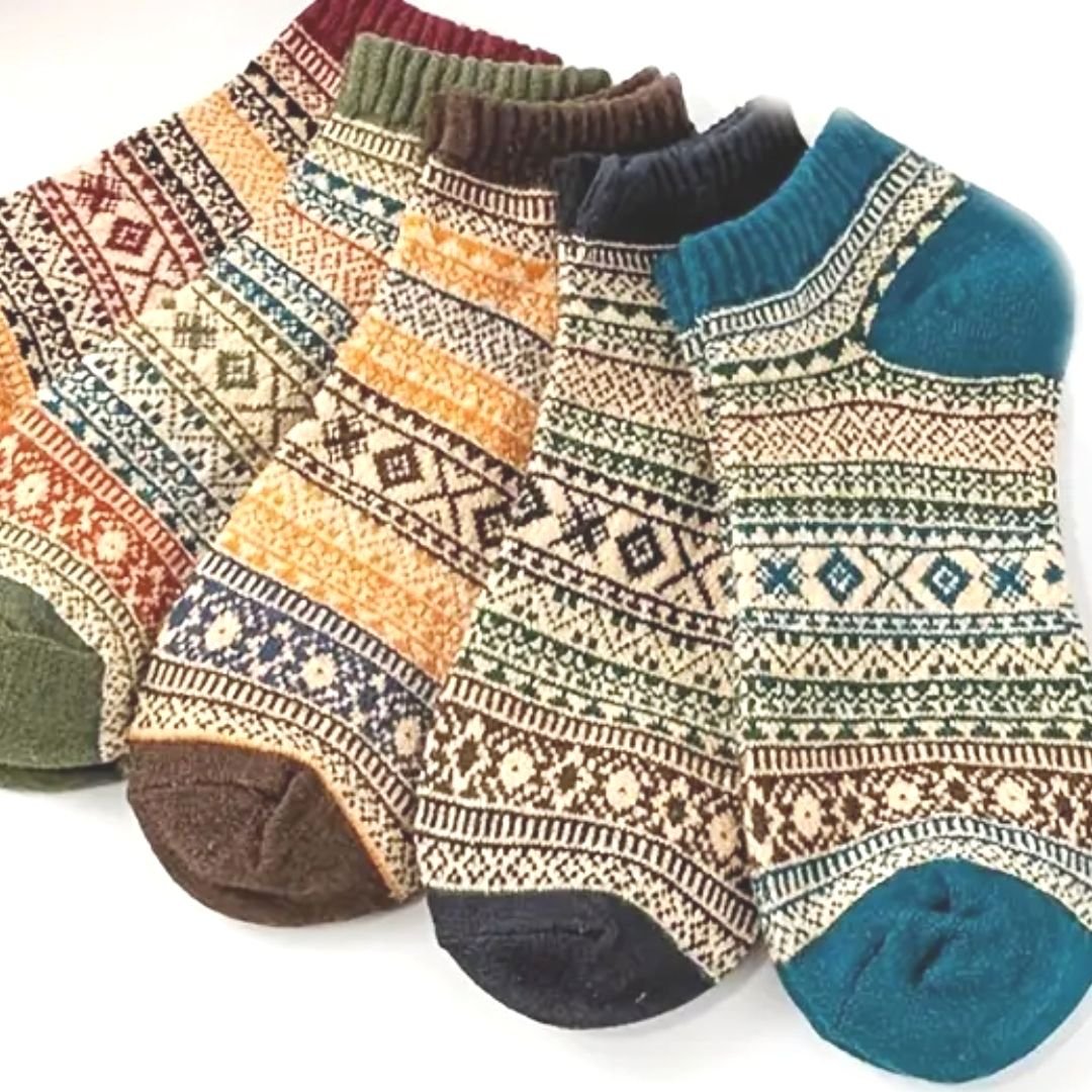 Warm Woolen Block Knitting Ankle Socks (Adult Medium), WoolAnk5pckMd