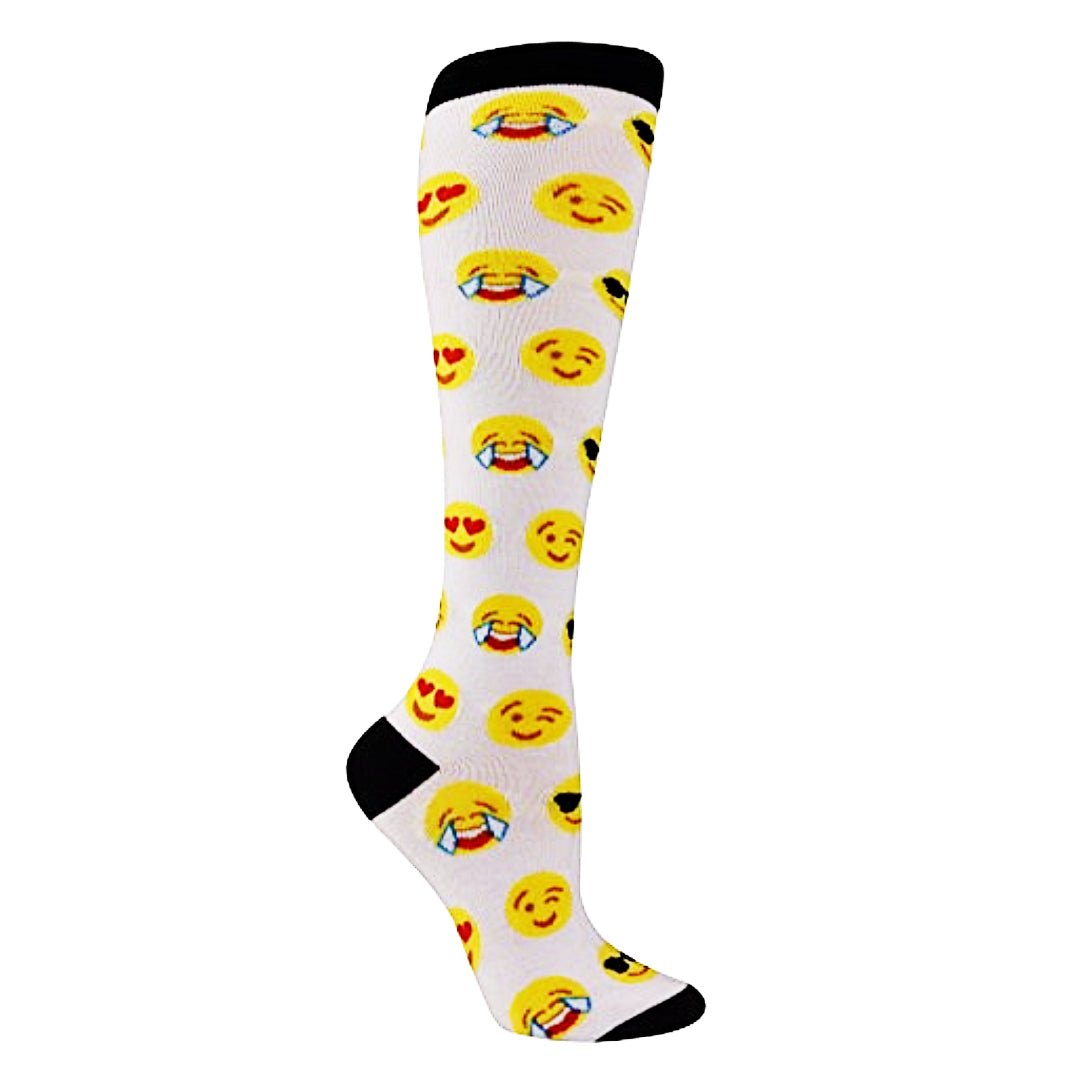 White Emoji Pattern Socks from the Sock Panda (Knee High), White Emoji Knee