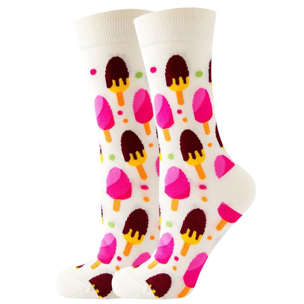 White Popsicle Patterned Socks (Adult Medium - Women's Shoe Sizes 5-10), WhitePopMd