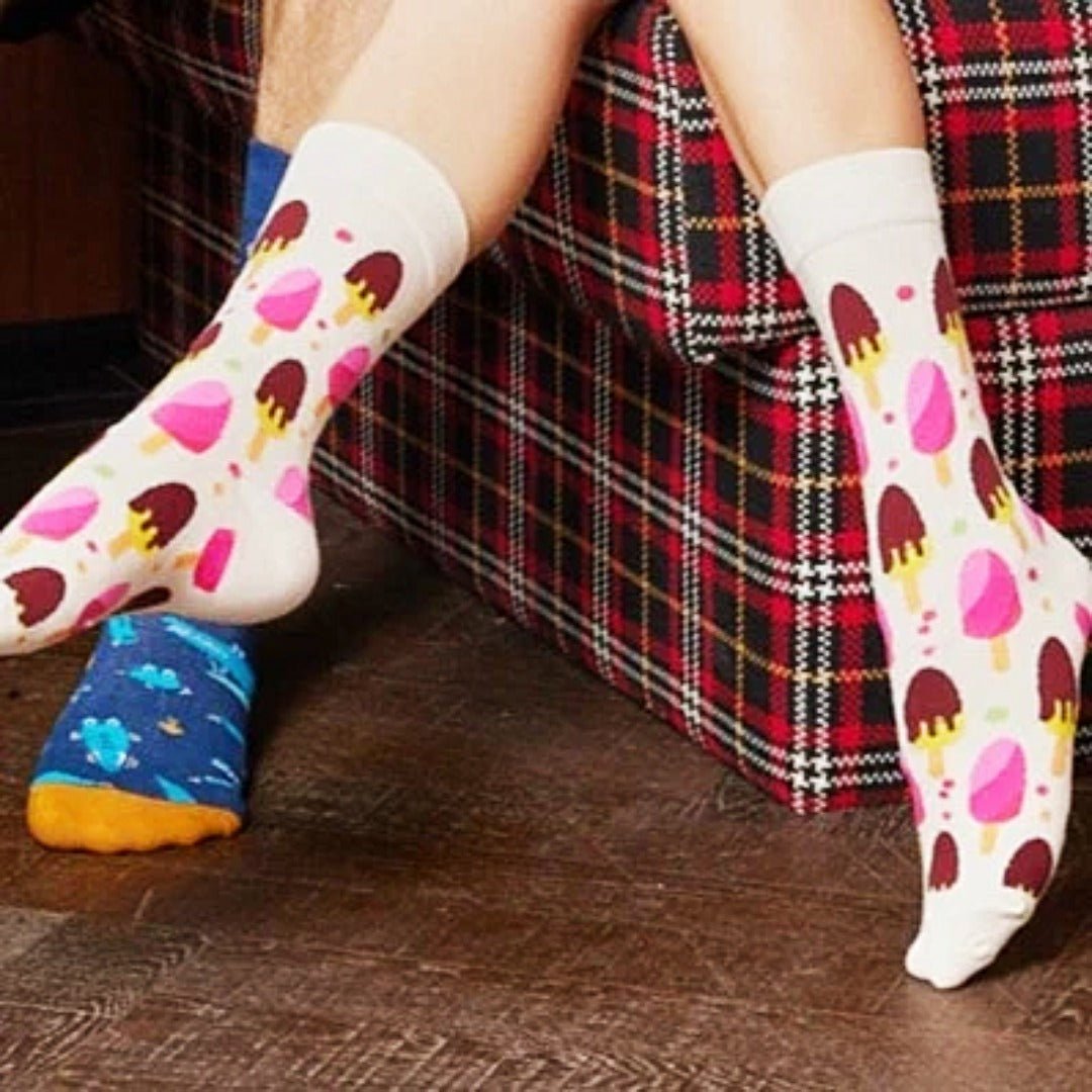 White Popsicle Patterned Socks (Adult Medium - Women's Shoe Sizes 5-10), WhitePopMd