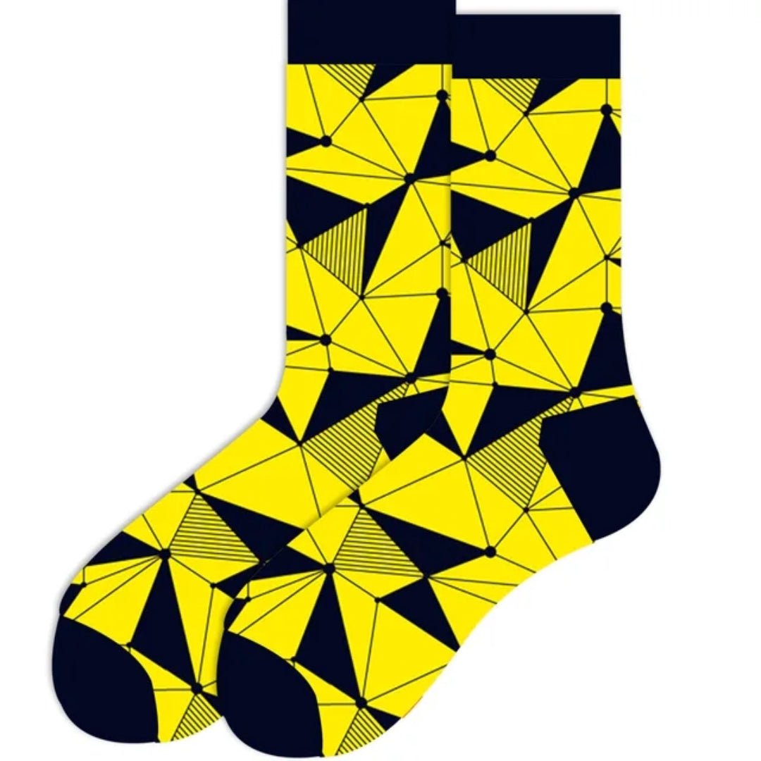 Yellow and Black Geometric Pattern Socks from the Sock Panda (Adult Large)