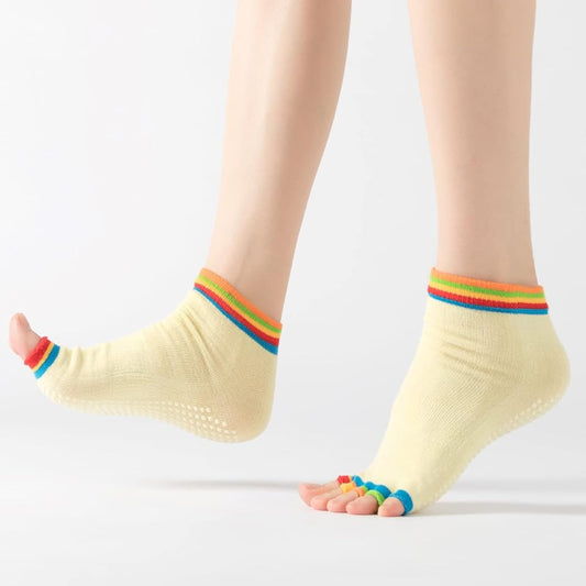 Yellow Yoga Rainbow Toe Socks (Adult Medium - Women's Shoe Sizes 5 - 10)