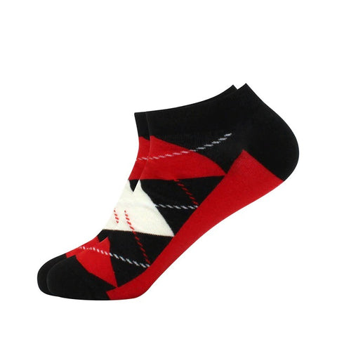 Black and Red Argyle Ankle Socks (Adult Large)