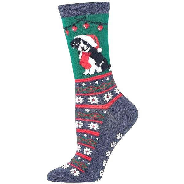 Christmas Border Collie Socks (Adult Medium) - Gray or Green